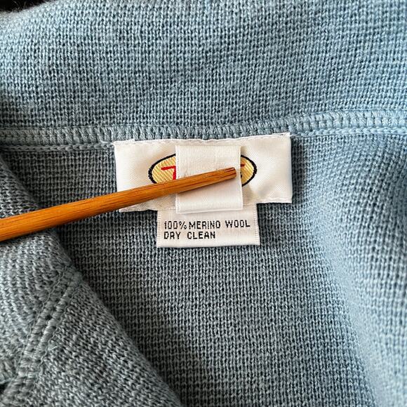 Vintage 90s Baby Blue Merino Wool Polo Cardigan Sweater Size Large - Picture 5 of 7